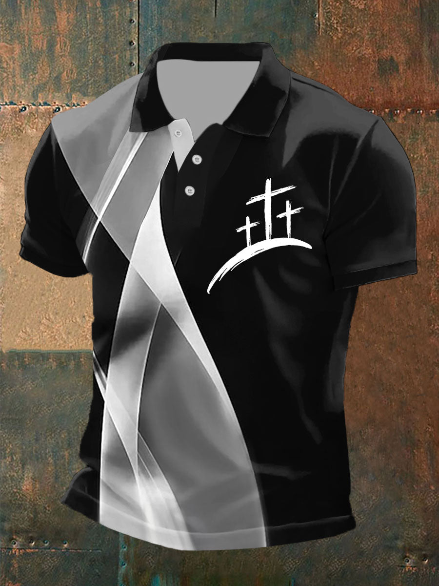 Pánske viera kríž tlačené príležitostné tlačidlo tričko