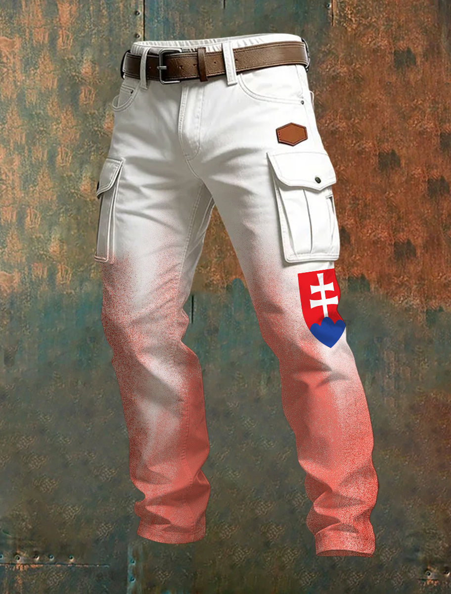Pánske neformálne nohavice so slovenskou inšpirovanou tlačiarňou