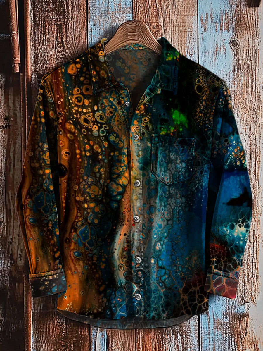 Retro abstraktné gradient art print príležitostné tričko s dlhým rukávom