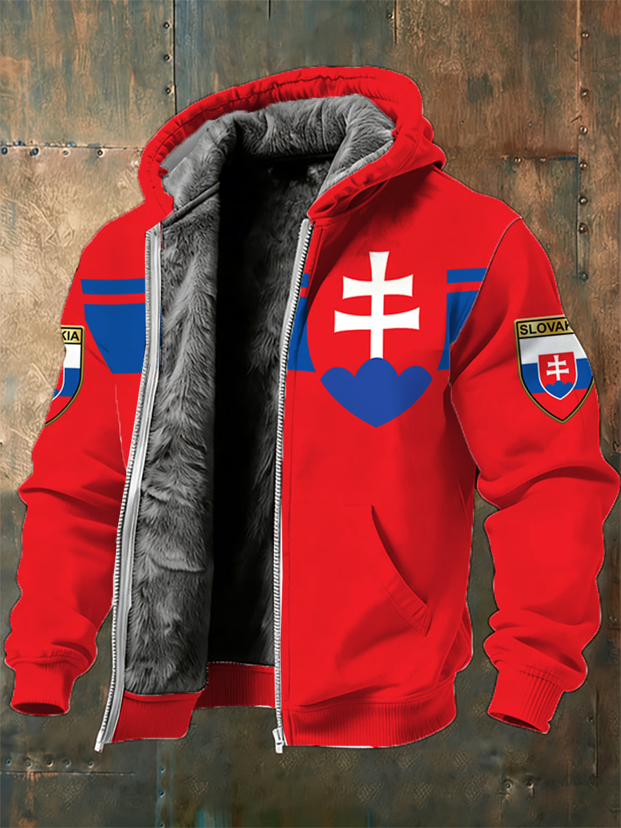 Pánske slovenské-štýl tlačené fleece bunda