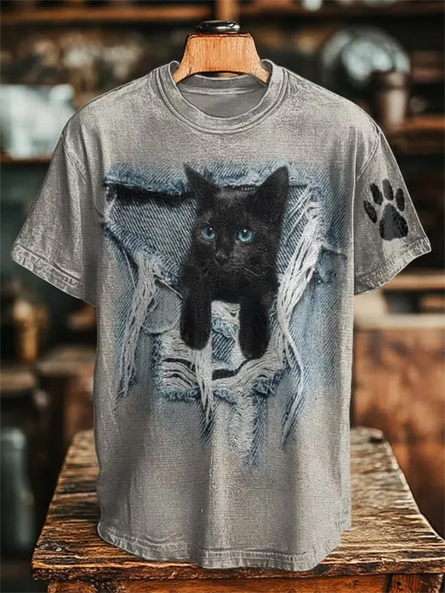 Pánske zábavné roztrhané mačky tlače tričko