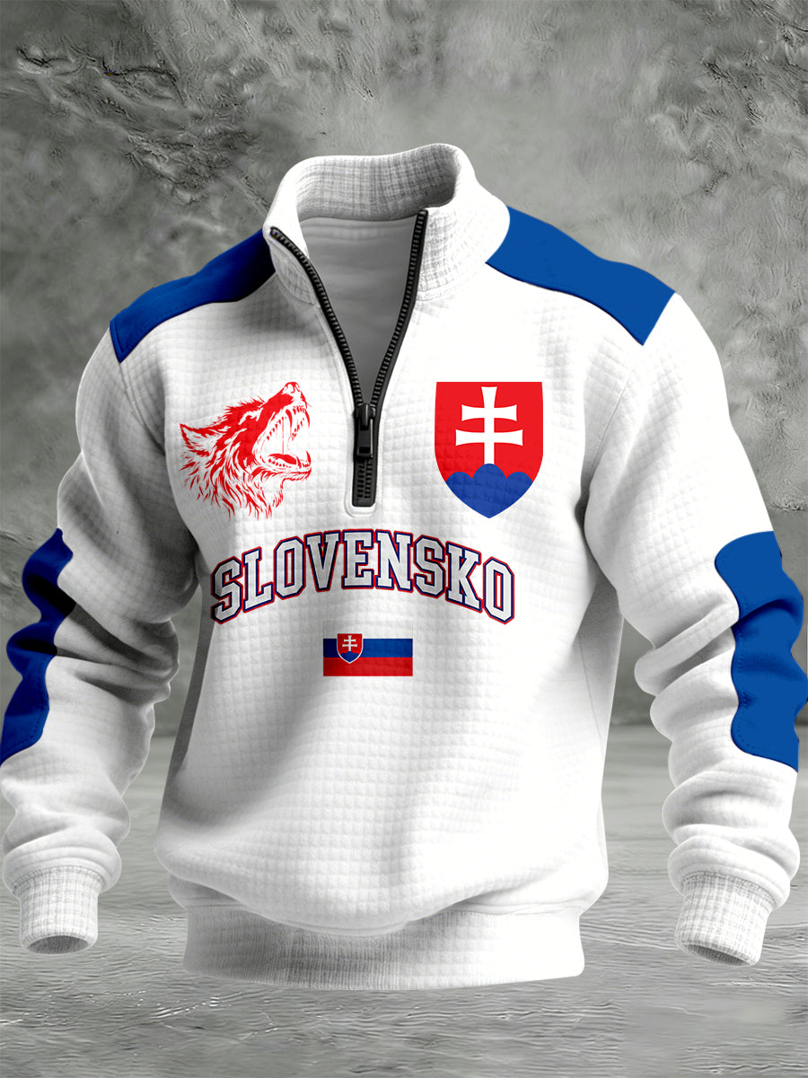 Pánske slovenské-štýl tlačené stand-up golier mikina