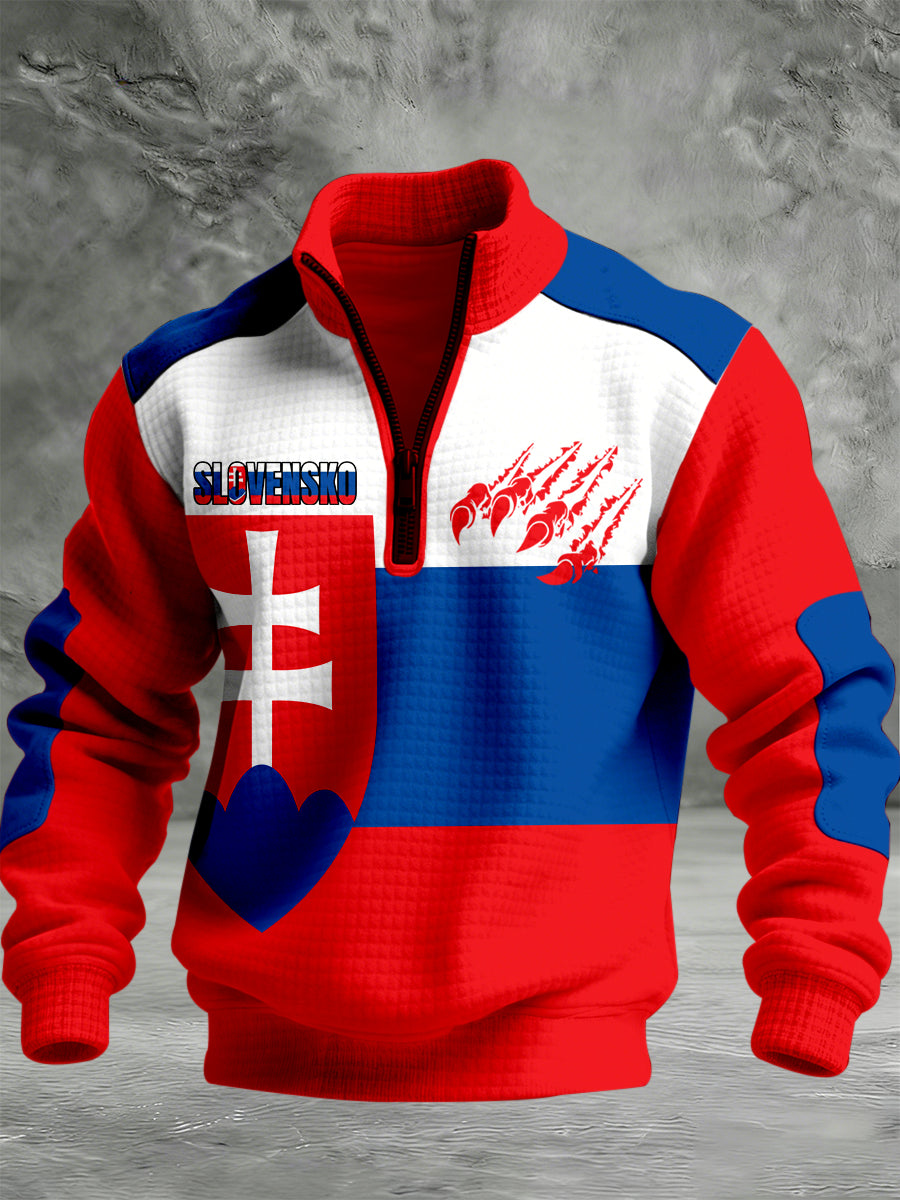 Pánske slovenské-štýl tlačené stand-up golier mikina