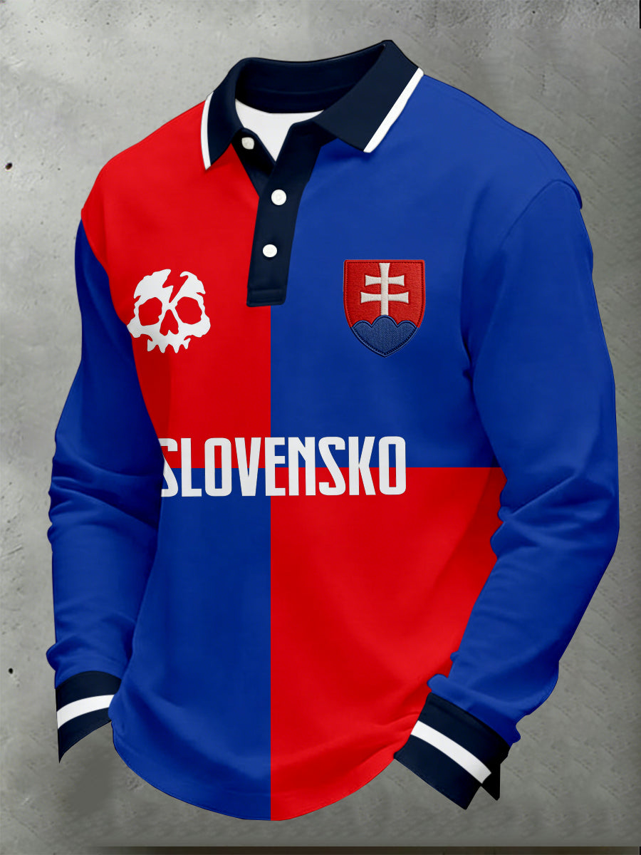 Pánske pólové tričko v slovenskom štýle s dlhým rukávom