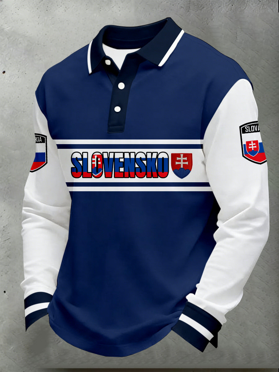 Pánske pólové tričko v slovenskom štýle s dlhým rukávom