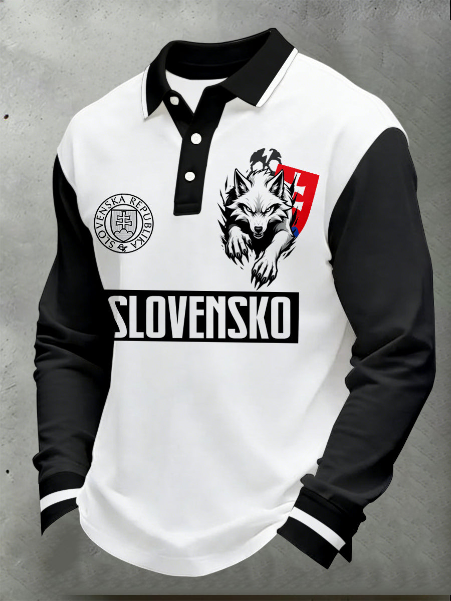 Pánske pólové tričko v slovenskom štýle s dlhým rukávom