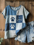 Dámske krásne mačka vzor patchwork umenie prádlo zmes tričko