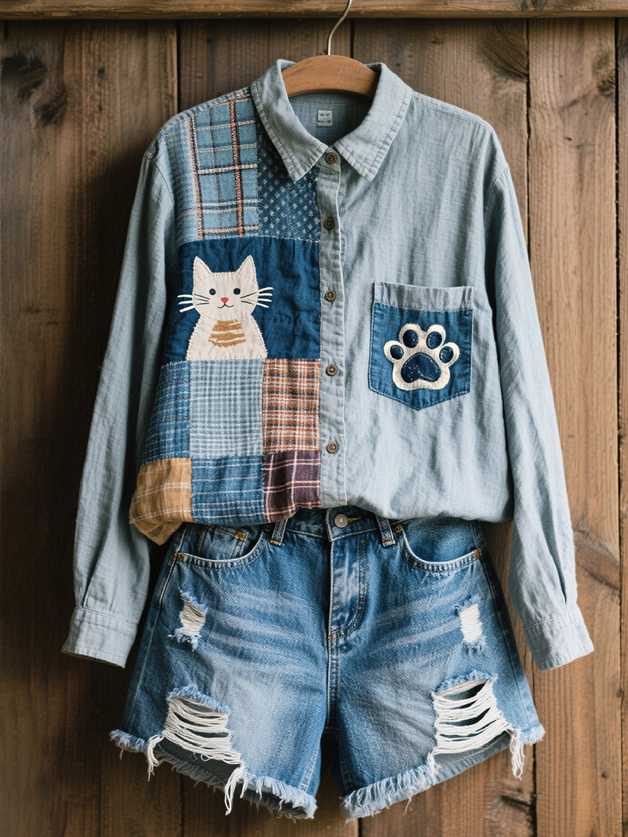 Dámske krásne mačka vzor patchwork umenie prádlo zmes tričko