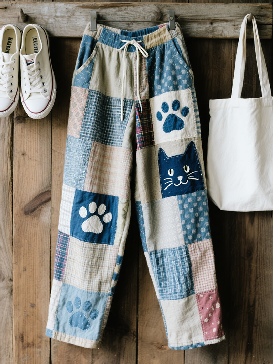 Dámske krásne mačka vzor patchwork umenie prádlo zmes nohavice