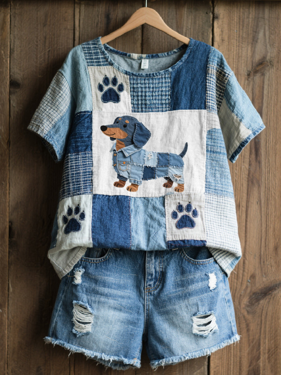 Dámske krásne dachshund vzor patchwork art top